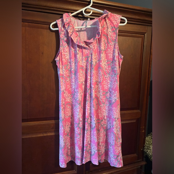 Lulu-B Dresses & Skirts - Lulu B Pink Coral Rope Print Sleeveless Shift Dress Preppy Coastal L